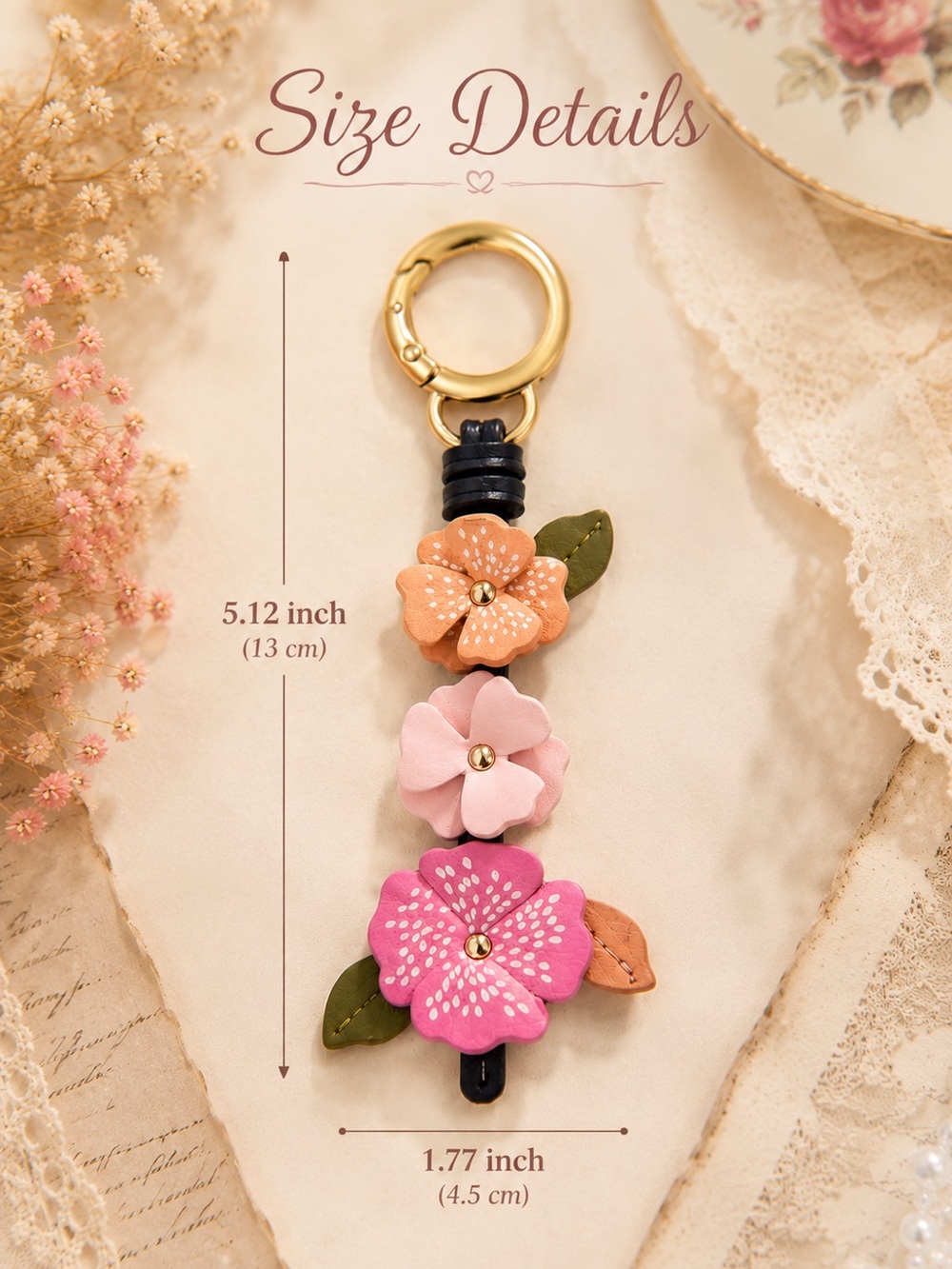 Pastel Pink Stacked Floral Bag Charm - Picture 5 of 5